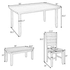 Sedie da Sala 6 Pezzi con Panca, Tavolo da Pranzo in Legno Rustico, Grigio