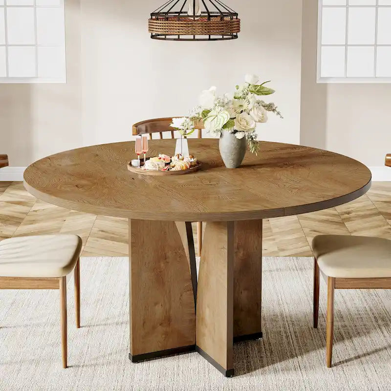 Tavolo da pranzo rotondo da 100 cm con piano in legno per sala da pranzo e cucina