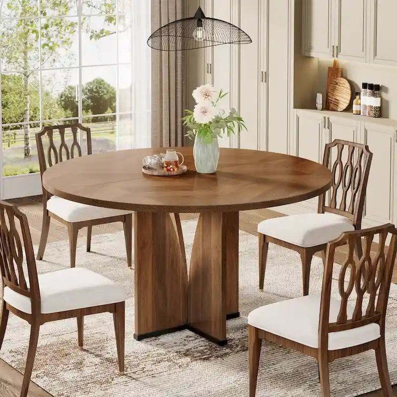 Tavolo da pranzo rotondo da 100 cm con piano in legno per sala da pranzo e cucina