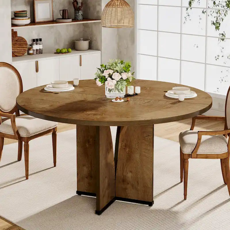 Tavolo da pranzo rotondo da 100 cm con piano in legno per sala da pranzo e cucina