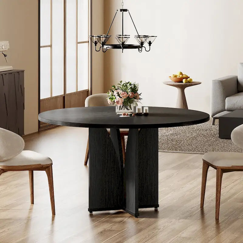 Tavolo da pranzo rotondo da 100 cm con piano in legno per sala da pranzo e cucina