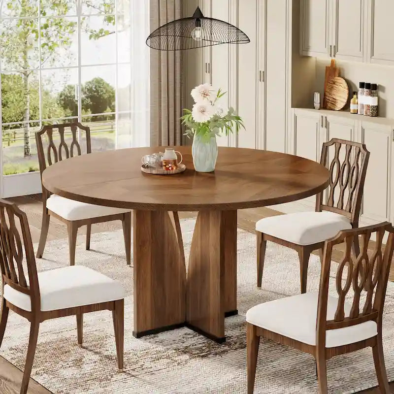 Tavolo da pranzo rotondo da 100 cm con piano in legno per sala da pranzo e cucina
